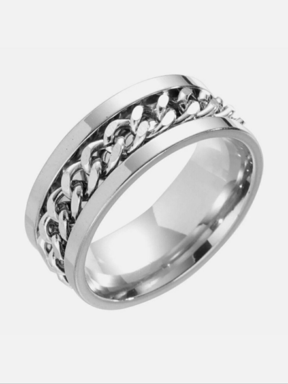 Stainless Steel Silver Fidget Spinner Spin Chain ADHD ADD Tool Ring Band Gift